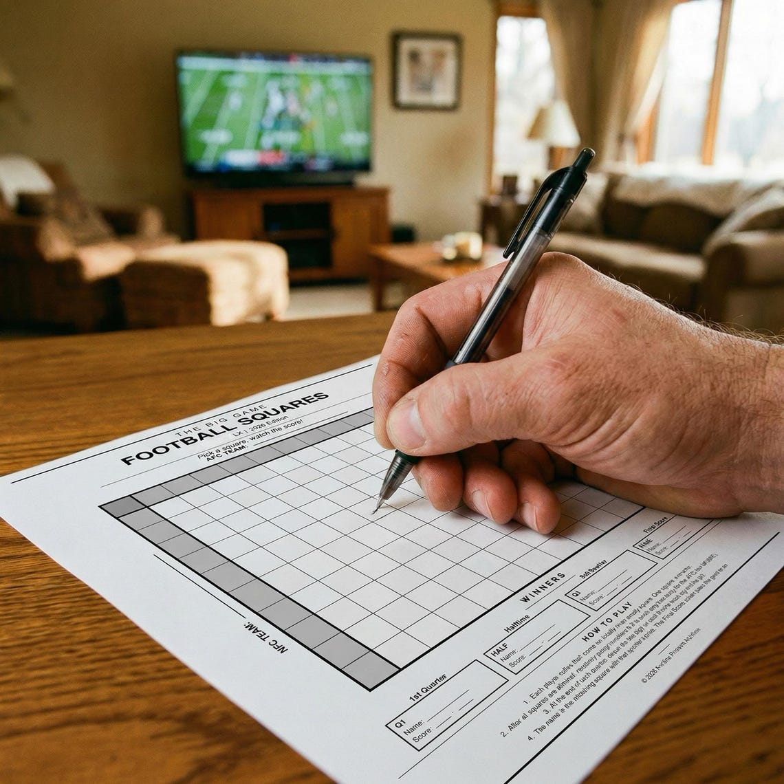 Football Squares 2026 Printable 10x10 Grid for the Big Game