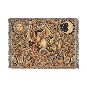 De Grote Werk Heksengeweven Deken, Alchemy Phoenix Draak Wandtapijt Plaid, Whimsigoth Halloween Decoratie, DnD Dungeon Master Cadeau, Heksen Cadeau