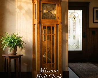 Grandfather Clock Plans PDF: Mission Tall-Case Hall Clock Woodworking Plan, 79in Oak w/ Full Cut List - DIY Craftsman
