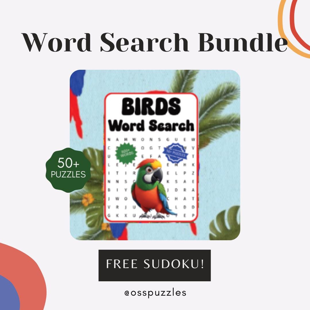 Birds Word Search Bundle • 50+ Puzzles • Printable Word Search Book ...