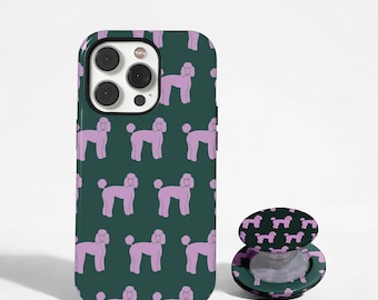 Poodle Phone Case, Preppy Dog Pattern Cover, Retro Playful Aesthetic, iPhone 17 16 15 14 13 12 11 Pro Max, Samsung S26 S25 Ultra
