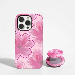 Handyhülle mit rosa Blumenmuster, Aquarell-Blumenhülle, rosafarbene botanische Hülle, mädchenhafter Cottagecore-Stil für iPhone 17, 16, 15, 14, 13, 12, 11 und Samsung S30, S26, S25