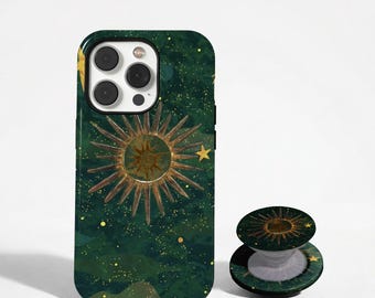Wildlife Green Phone Case Forest Cottagecore, Vintage Starry Sky Cover, Mystical Cosmic Art Case, iPhone 17Pro 16, 15, 14, 15, Samsung S25