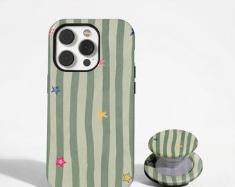 Funda para teléfono con estrellas y rayas verdes, funda retro original, funda con dibujos coloridos, iPhone 17 16 15 14 13 12 11 Pro Max, Samsung S26 S25 S24 Ultra
