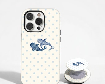 Whale Shark Phone Case, Blue Polka Dot Ocean Cover, Watercolor Marine Life Case, iPhone 17 16 15 14 13 12 11 Pro Max, Samsung S26 S25 S24