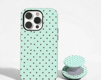 Green Polka Dot Phone Case, Retro Brown Dotted Cover, Aesthetic Models Magsafe Phone Case, iPhone 17 16 15 14 13 12 11, Samsung S26 S25 S24