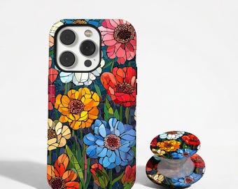 Stained Glass Wildflower Phone Case, Mosaic Print cover, Floral Mosaic Phone Case For iPhone17 16 15 Plus 14 Pro Max 12 13 MagSafe, Samsung