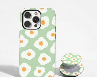 Funda para teléfono personalizada con estampado de huevo frito, funda con estampado de comida adorable, estética retro y divertida, iPhone 17 16 15 14 13 12 11, Samsung S26 S25