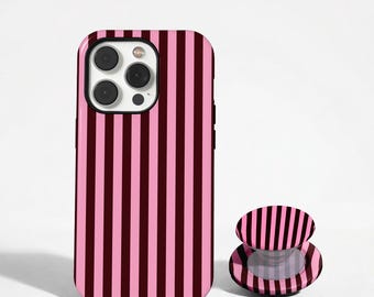 Pink Burgundy Striped Phone Case, Preppy Chic Cover, Coquette Retro Aesthetic, iPhone 17 16 15 14 13 12 11 Pro Max, Samsung S26 S25 Ultra