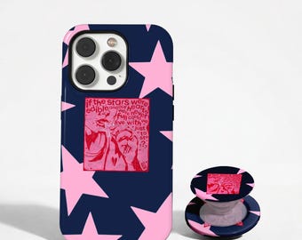 Funda para teléfono Navy Pink Star, funda con póster gráfico Y2K, funda retro celestial, iPhone 17 16 15 14 13 12 11 Pro Max, Samsung S26 S25 S24 Ultra