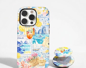 Cover per telefono Coquette Italian Summer Collage, cover per telefono Coastal European, iPhone 17 16 15 14 13 12 Pro Max, Samsung Galaxy S26 S25 S24 Ultra
