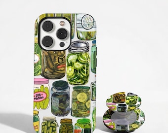 Funda para teléfono con diseño de tarro de pepinillos, funda para iPhone estilo cottagecore con estampado de pepinillos encurtidos vintage, iPhone 17 16 15 14 13 12 11, Samsung S26 S25