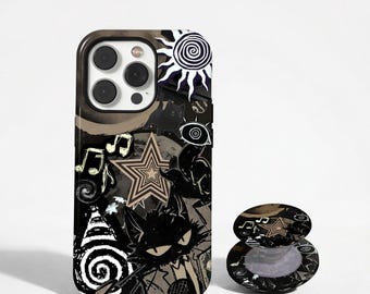 Black Cat Collage Phone Case, Grunge Gothic Star Cover, Edgy Y2K Alt Aesthetic, iPhone 17 16 15 14 13 12 11 Pro Max, Samsung S26 S25 Ultra