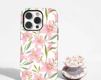Pink Hibiscus Phone Case,Pink lilies Flower Tiger Lily Cover,For iphone 17 16 15 14 13 12 11 Pro Max,Samsung S26 S25 S24 S23 S22 S20 FE