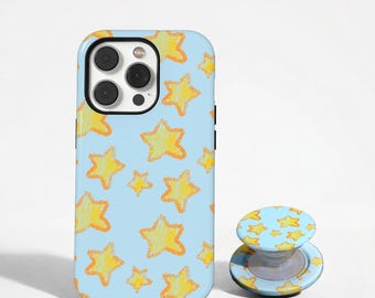 Blue & Yellow stars protective cell phone case - cool girl aesthetic, trendy star print, cute iphone cover, iPhone 17 16 15 14, Samsung S26