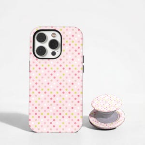 Pink Polka Dot Handy Hülle, Pastell Multicolor gepunktete Hülle, Niedliche Minimalistische Retro Hülle, iPhone 17 16 15 14 13 12 11, Samsung S26 S25 S24 S23
