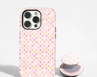 Pink Polka Dot Phone Case, Pastel Multicolor Dotted Cover, Cute Minimalist Retro Case, iPhone 17 16 15 14 13 12 11, Samsung S26 S25 S24 S23
