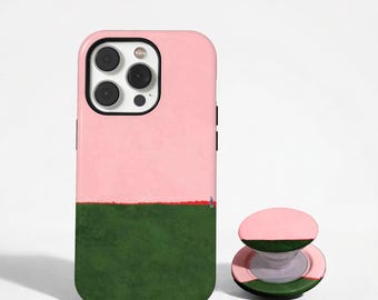Funda para teléfono con diseño de pintura italiana, funda minimalista rosa y verde: diseño abstracto, iPhone 17 16 15 14 13 12 11 Pro Max, Samsung S26 S25 S24