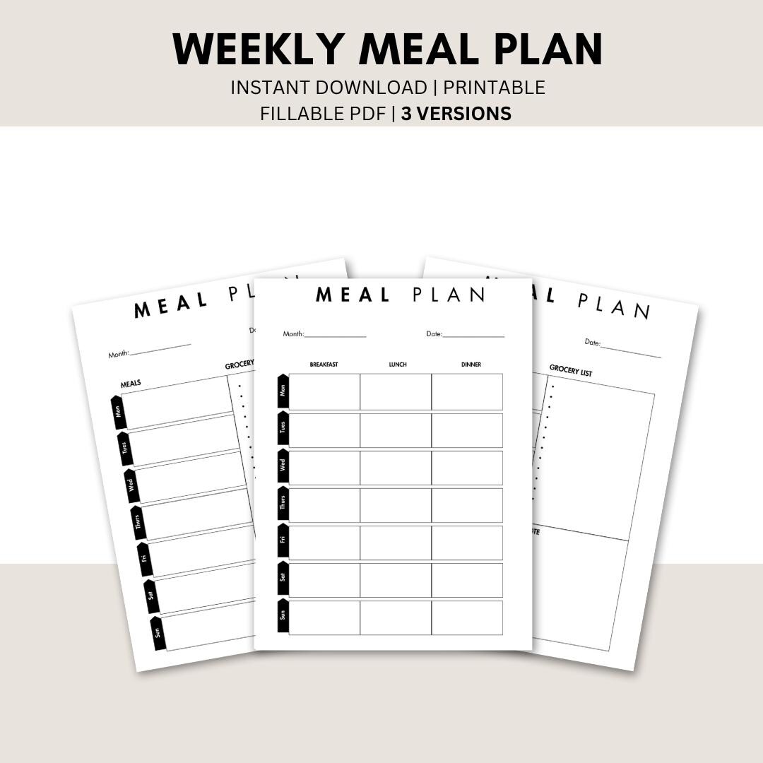 Weekly Meal Planner | Fillable, Printable PDF (instant Download) - Etsy
