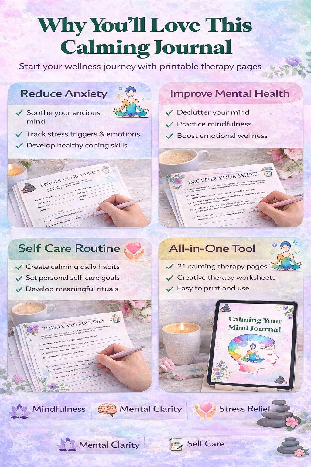 Calming Your Mind Journal Printable | Anxiety Relief, Self-care (PDF ...