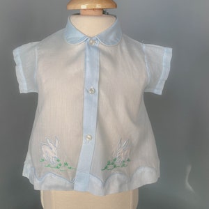 True Vintage Baby Easter Blouse/Shirt, Classic Easter baby boy's button shirt with embellished appliqué, Tiny Tots Original Hand Made image 1