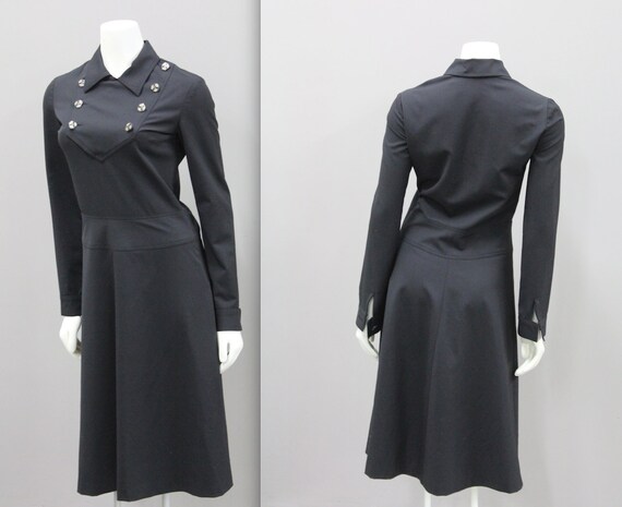 Black Dress with Collar, Black Vintage Dress, Anne