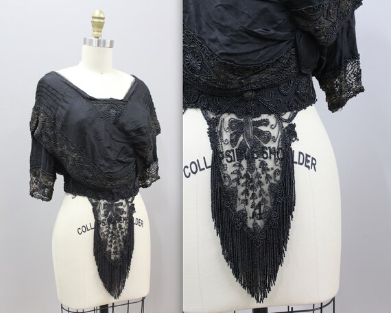 Beaded Victorian Mourning Blouse, 1900s Victorian