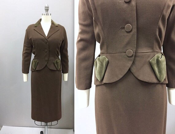 1940s Brown Velvet Suit, Victory Suit, Vintage Str