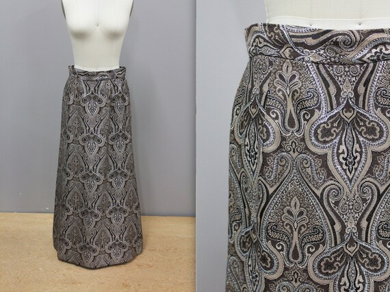 Vintage Metallic Brocade Maxi Skirt, Vintage Meta… - image 1