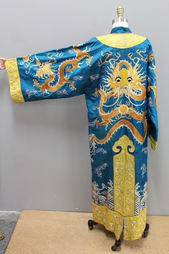 Antique Handmade Chinese Robe, Yellow Dragon Robe,