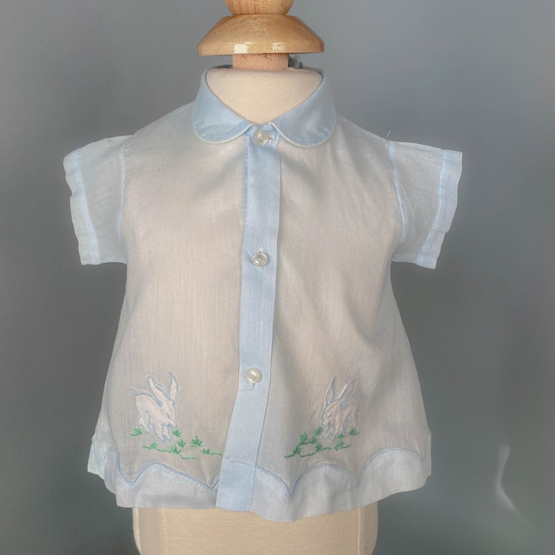 True Vintage Baby Easter Blouse/Shirt, Classic Easter baby boy's button shirt with embellished appliqué, Tiny Tots Original Hand Made image 1