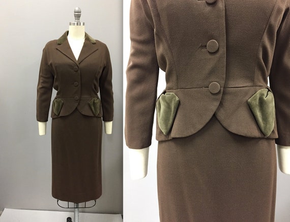 1940s Brown Velvet Suit, Victory Suit, Vintage Str