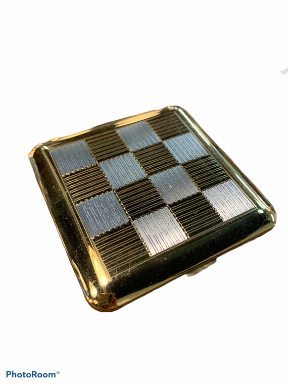 Vintage Gold Checkered Wadsworth Compact Case, 50s