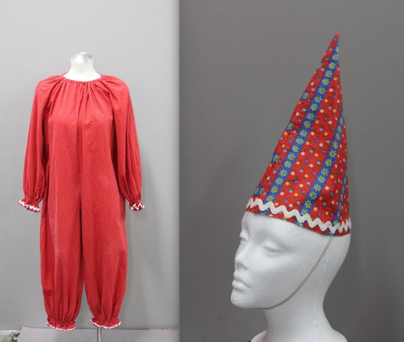 Vintage Clown Costume with Matching Hat, Creepy Cl