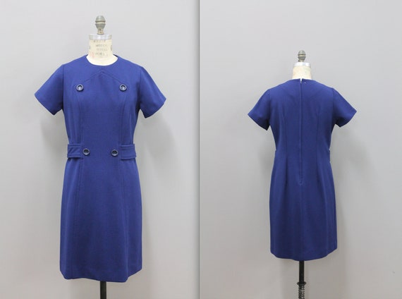 Blue Polyester Mod Dress 1960s Mini Navy Blue Mod