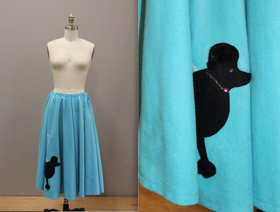 Vintage Poodle Skirt, Vintage Light Blue Poodle Sk