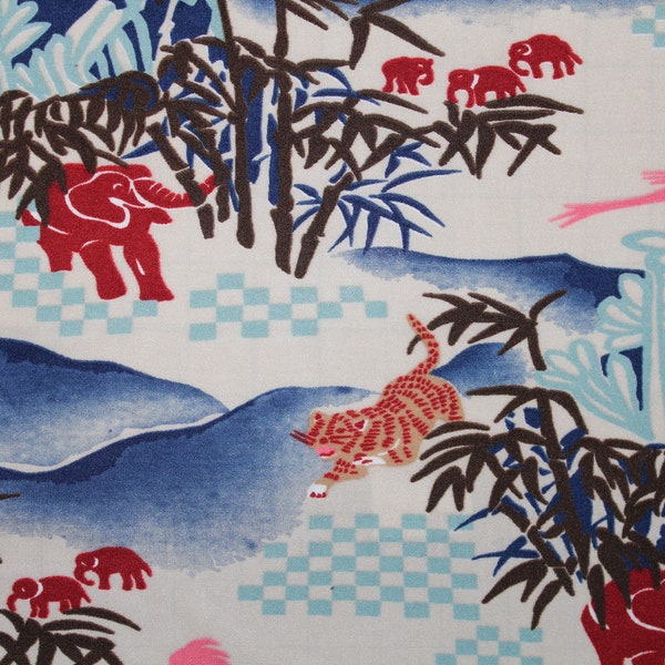 Safari Print Knit, Leopard, Elephant, Mountains, Plants, Vintage Fabric, Duplan Prints, Animal Print