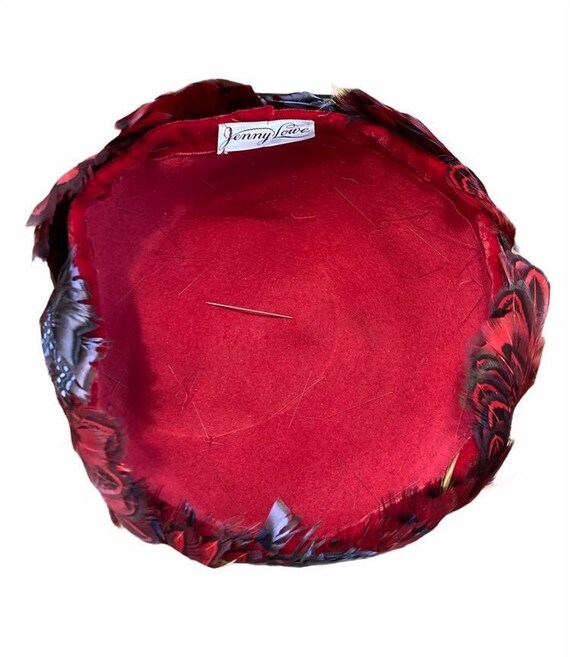 1960's Vibrant Red Feathered Hat, Multicolor Feat… - image 2