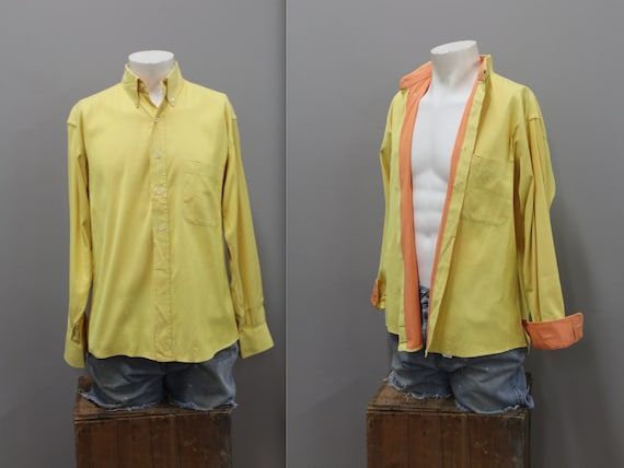 90s Burberry Yellow and Orange Cotton Dress Shirt,