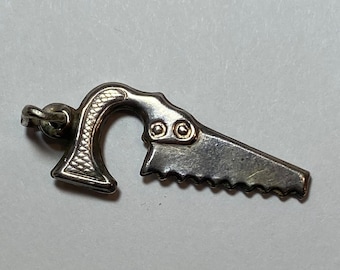 Saw Charm, Steling Silver Charm for Pendants or Bracelets, Hardware Ephemera Charm, Vintage American Charm