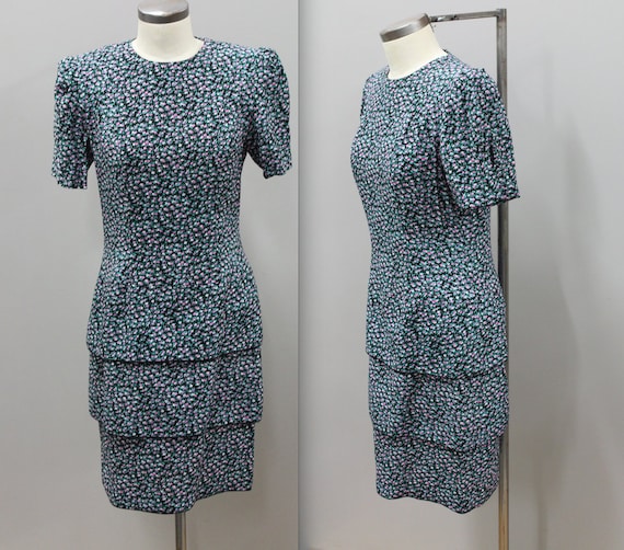 Vintage 1980s Tiered Party Dress with Micro Floral
