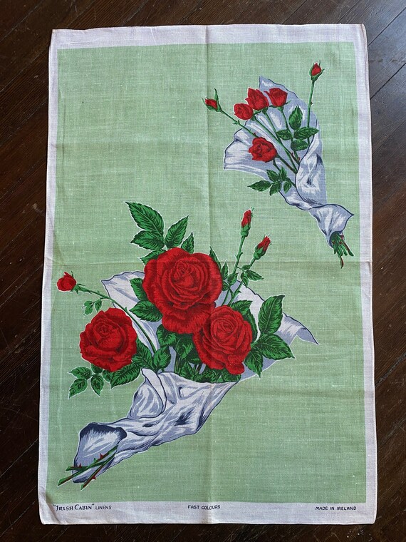 New Vintage Irish Rose Linen Tea Towel Ulster Weavers  Made In Ireland 