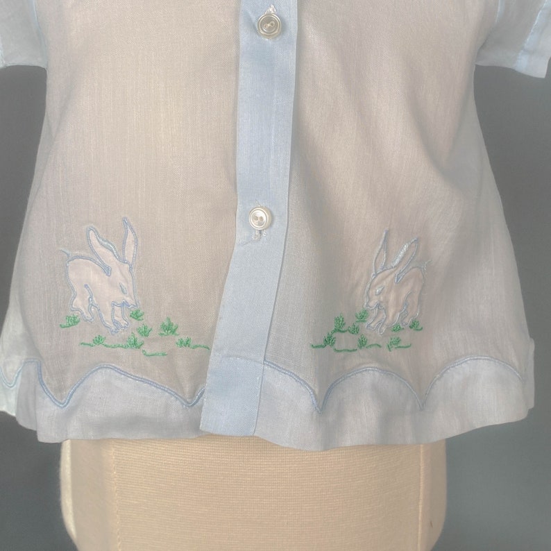 True Vintage Baby Easter Blouse/Shirt, Classic Easter baby boy's button shirt with embellished appliqué, Tiny Tots Original Hand Made image 3