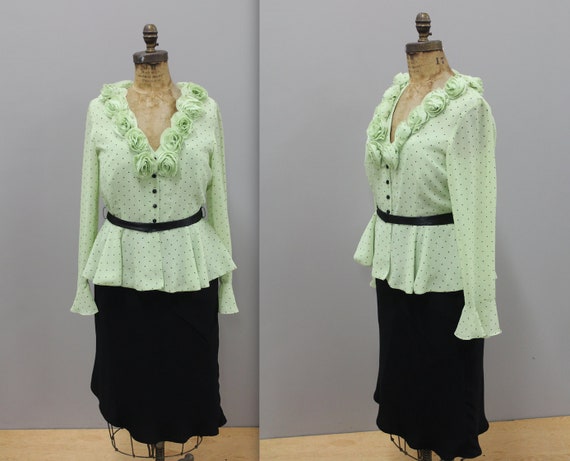 Pistachio Green Retro Two Piece Skirt and Blouse S