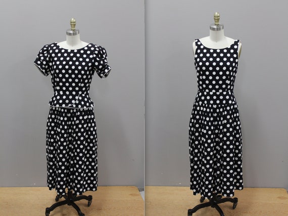 Vintage Lanz Black and White Polka Dot Dress, Cott