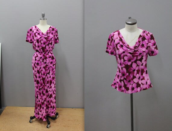 Two Piece Fuchsia Floral Skirt Blouse Set Spenser