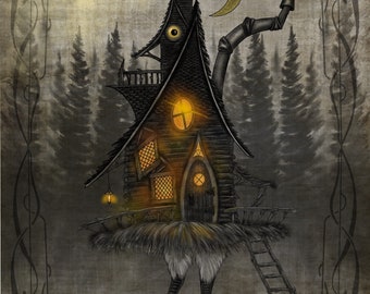 Baba Yaga’s House (11” x 14”) halloween art print, gothic wall art, witchy home decor, dark cottagecore decor, folklore art