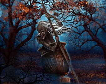 Baba Yaga (11” x 14”) halloween art print, gothic wall art, witchy home decor, dark cottagecore decor, folklore art