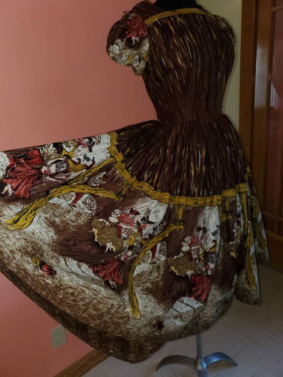 1950's 'Square Dance' border print dress