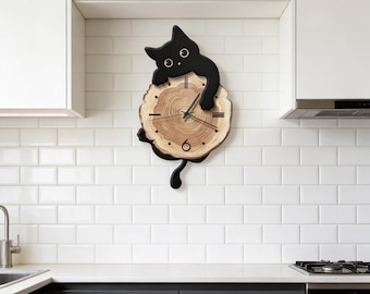 Cat Wall Clock with Swinging Tail, Animal Pendulum Clock
